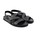 BLACK SPLIT LEATHER SANDAL - Hi-Street