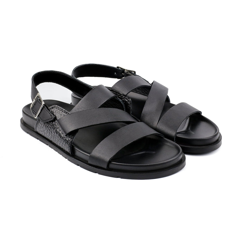 BLACK SPLIT LEATHER SANDAL - Hi-Street