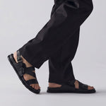 BLACK SPLIT LEATHER SANDAL - Hi-Street