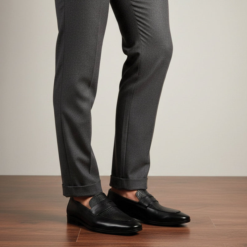 BLACK SPLIT LEATHER SHOES - Hi-Street