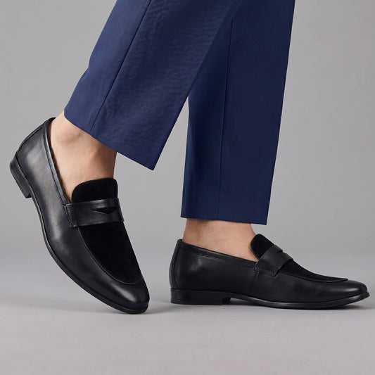 BLACK SPLIT LEATHER SHOES - Hi-Street