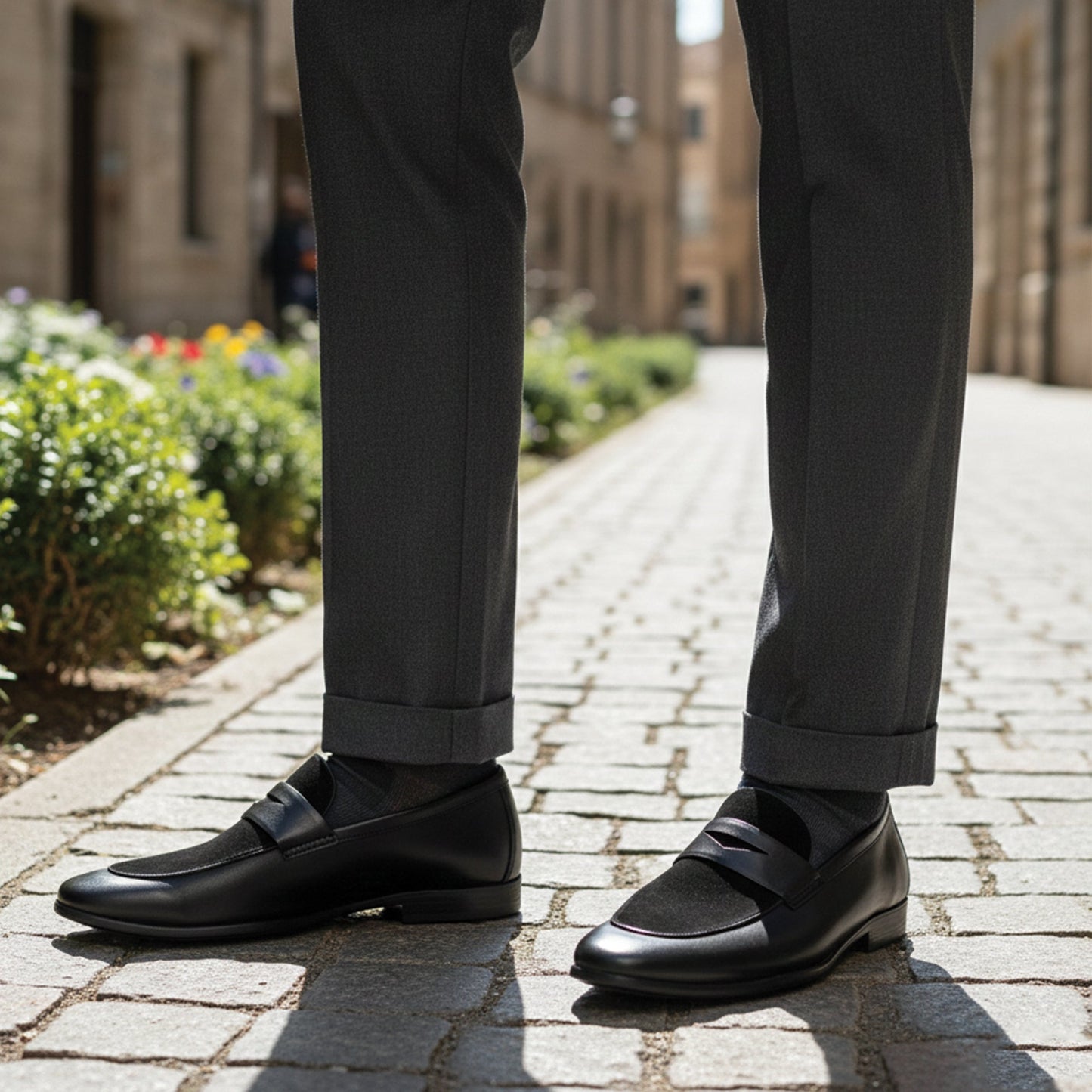 BLACK SPLIT LEATHER SHOES - Hi-Street