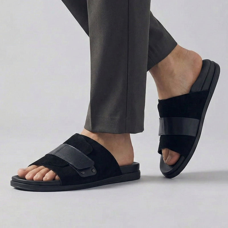 BLACK SUEDE COMFORT SLIPPER - Hi-Street