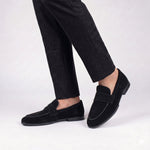 BLACK SUEDE LEATHER LOAFERS - Hi-Street
