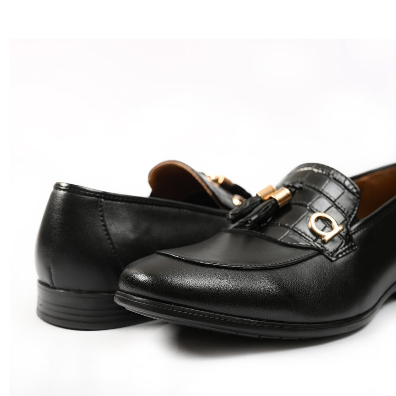 BLACK TASSEL LEATHER SHOES - Hi-Street