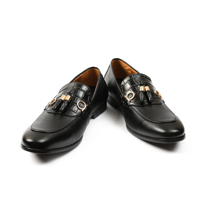 BLACK TASSEL LEATHER SHOES - Hi-Street