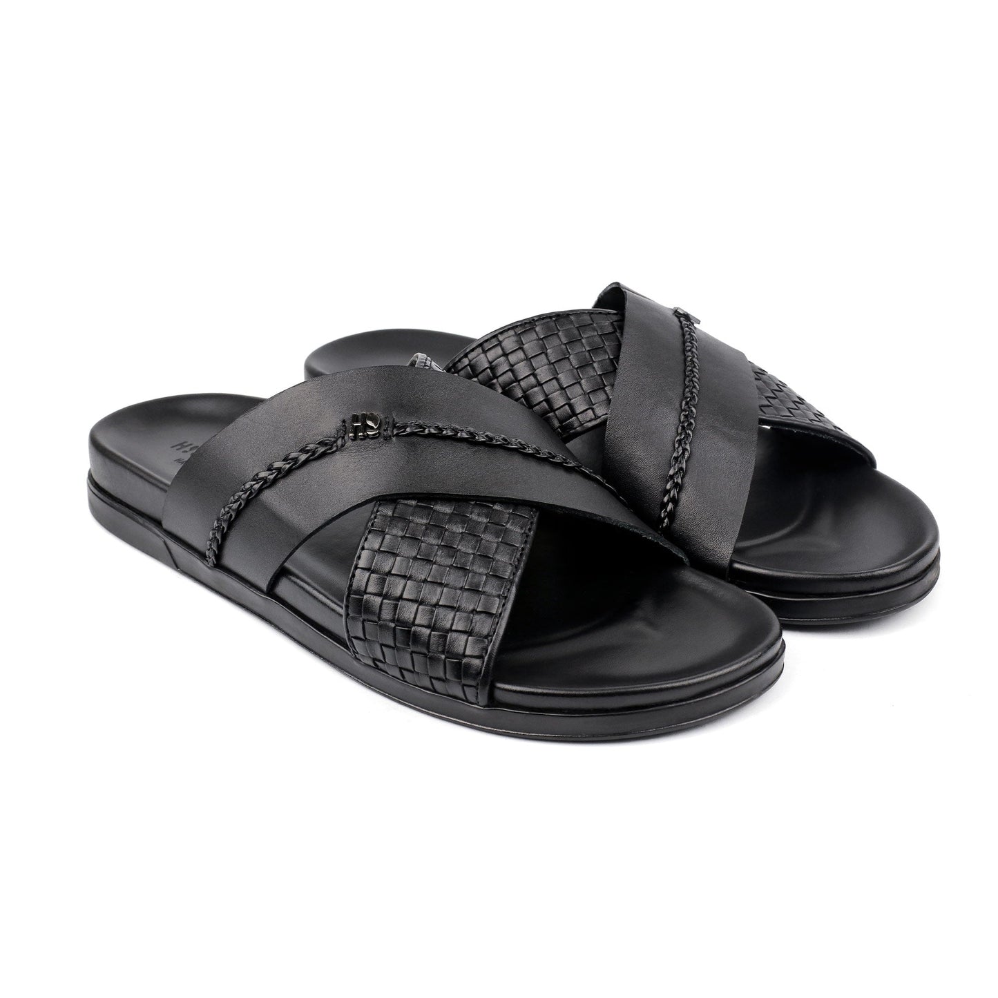 BLACK TEXTURE LEATHER SLIPPER - Hi-Street