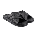 BLACK TEXTURE LEATHER SLIPPER - Hi-Street