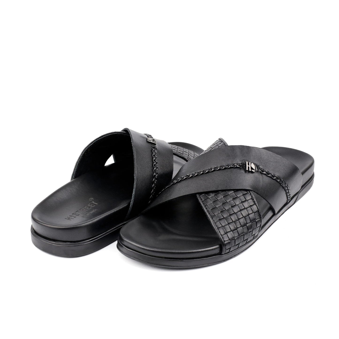 BLACK TEXTURE LEATHER SLIPPER - Hi-Street