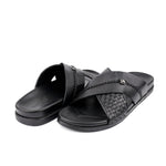 BLACK TEXTURE LEATHER SLIPPER - Hi-Street
