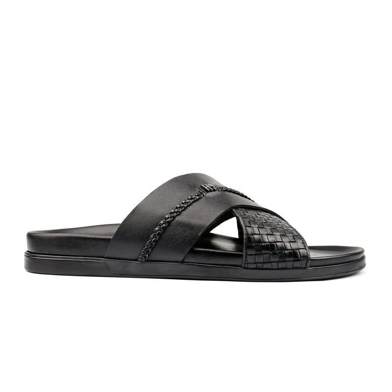 BLACK TEXTURE LEATHER SLIPPER - Hi-Street