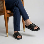 BLACK TEXTURE LEATHER SLIPPER - Hi-Street
