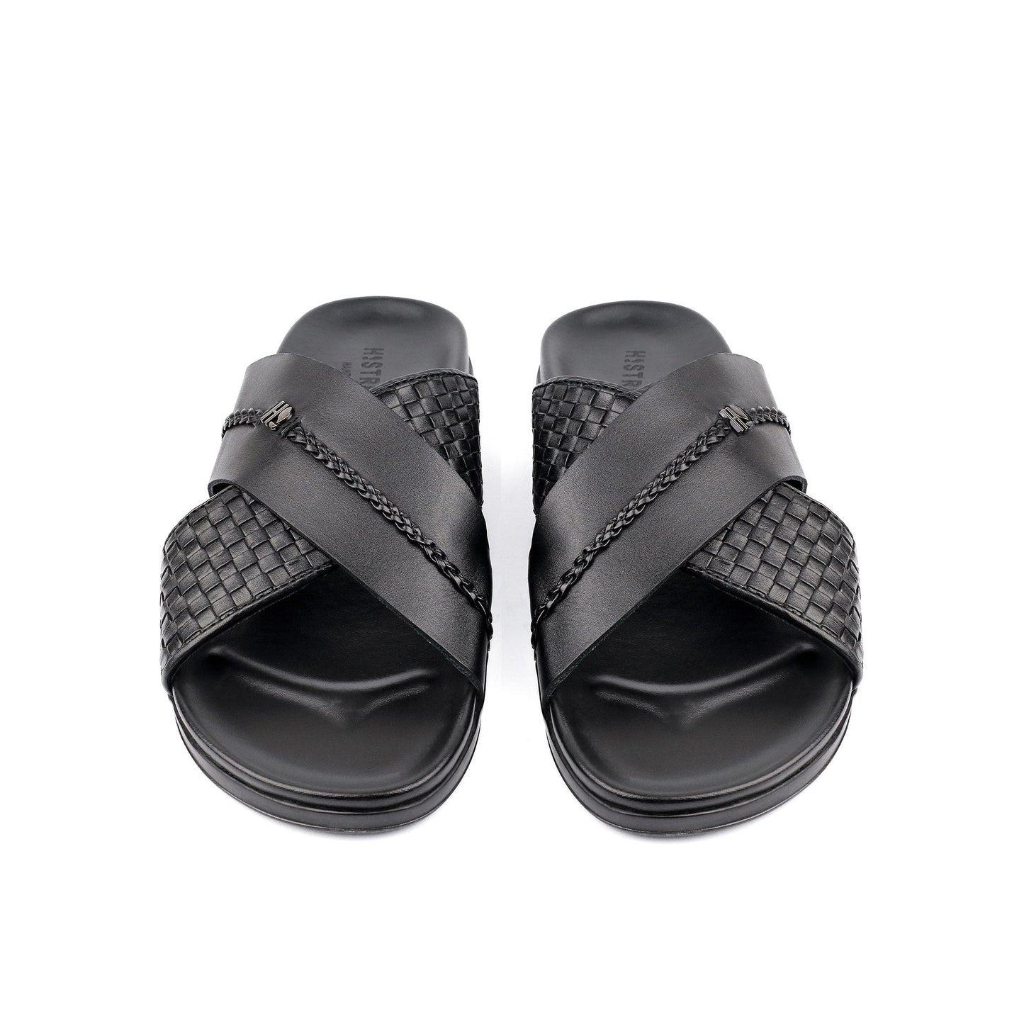 BLACK TEXTURE LEATHER SLIPPER - Hi-Street