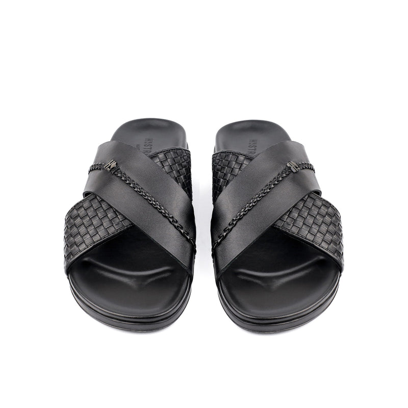 BLACK TEXTURE LEATHER SLIPPER - Hi-Street