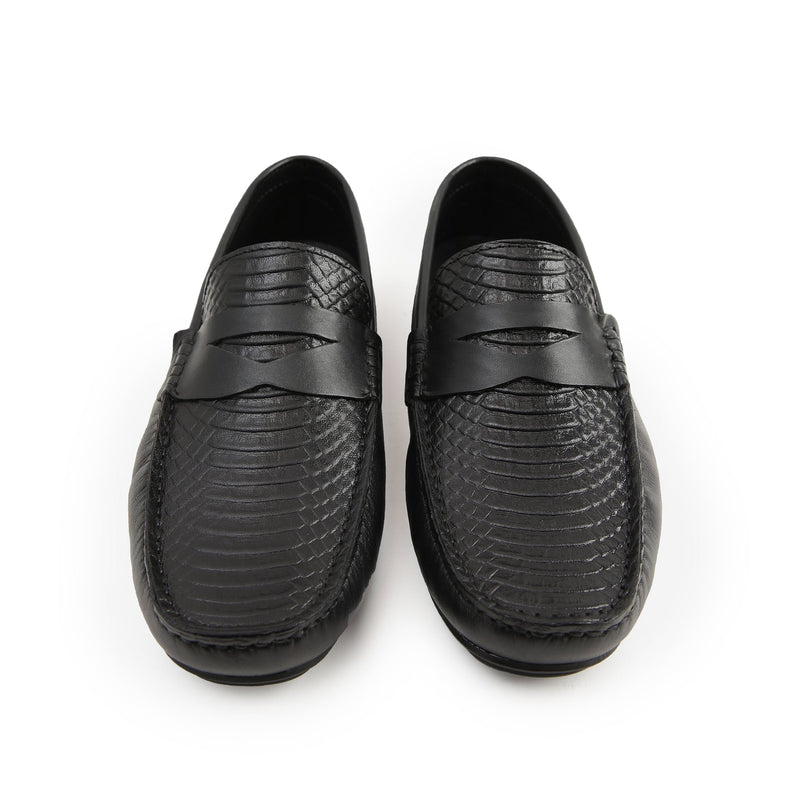 BLACK TEXTURED COMFY MOCCASIN - Hi-Street