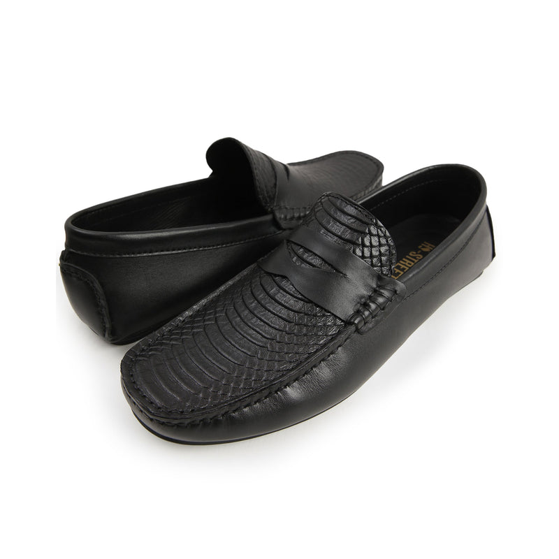 BLACK TEXTURED COMFY MOCCASIN - Hi-Street