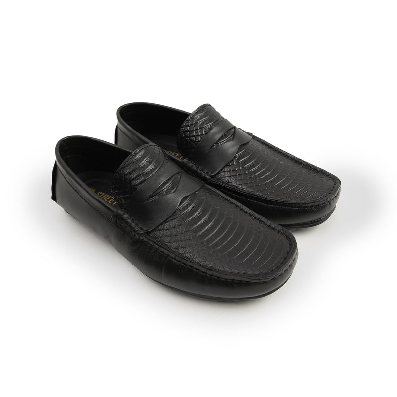 BLACK TEXTURED COMFY MOCCASIN - Hi-Street
