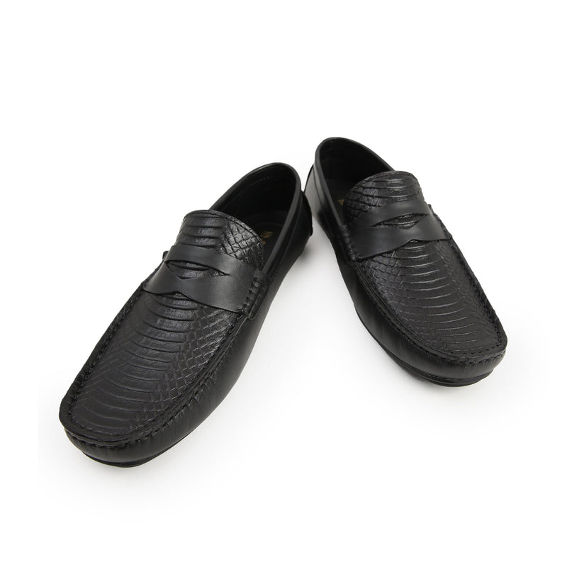 BLACK TEXTURED COMFY MOCCASIN - Hi-Street