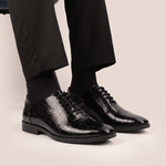 BLACK TEXTURED LACE UP SHOES - Hi-Street
