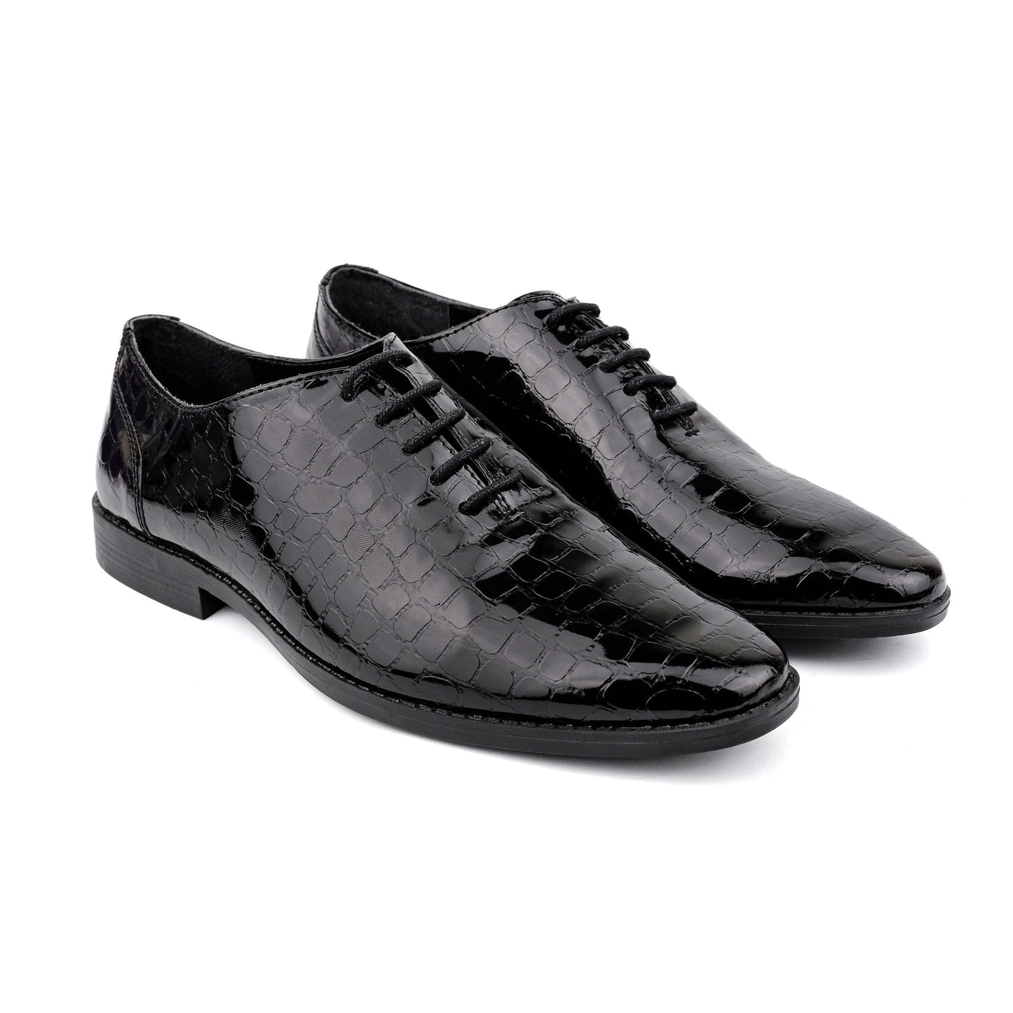 BLACK TEXTURED LACE UP SHOES - Hi-Street