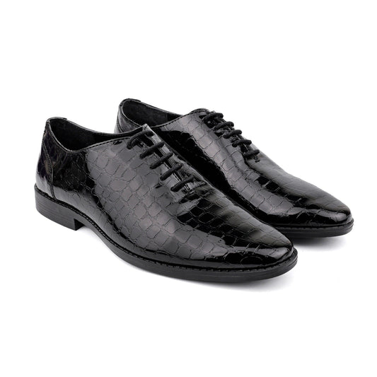BLACK TEXTURED LACE UP SHOES - Hi-Street