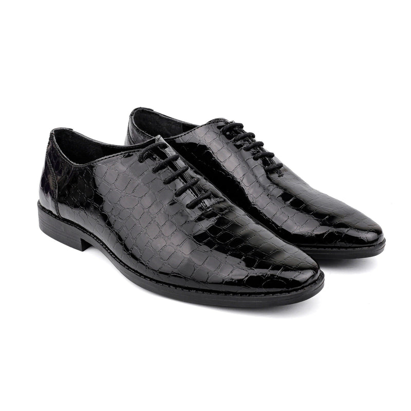 BLACK TEXTURED LACE UP SHOES - Hi-Street