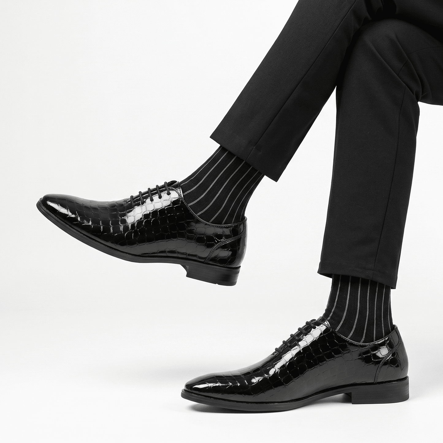 BLACK TEXTURED LACE UP SHOES - Hi-Street