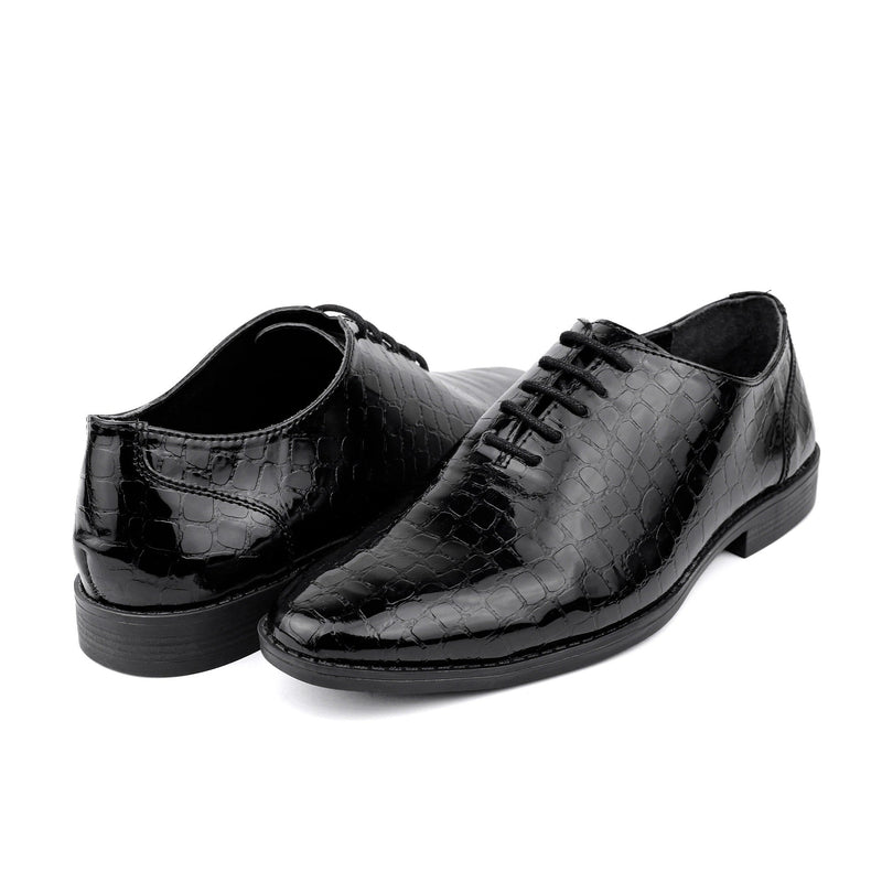 BLACK TEXTURED LACE UP SHOES - Hi-Street