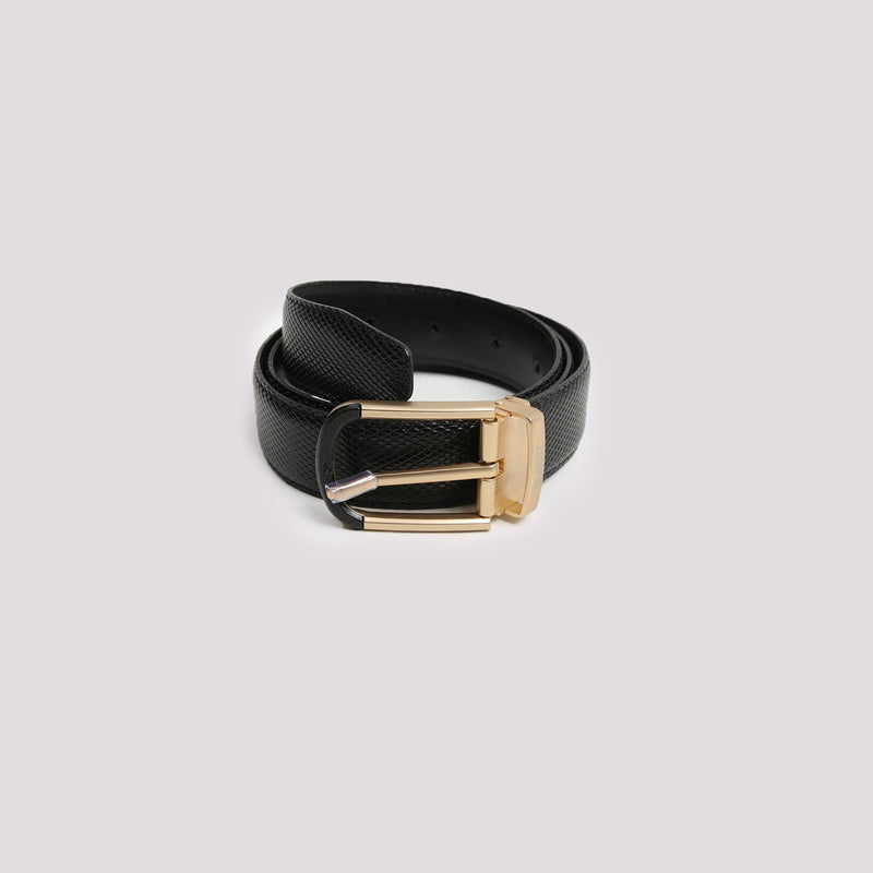 Black Textured Leather Belt - Hi-Street