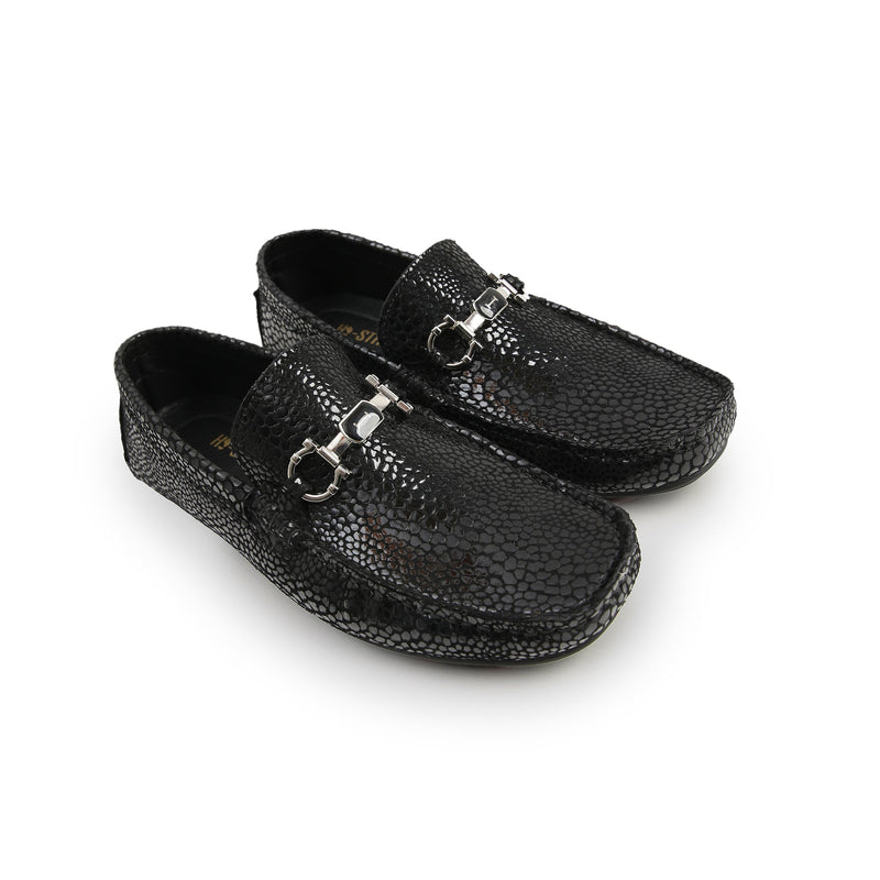 BLACK TEXTURED LEATHER MOCCASINS - Hi-Street