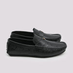 Black Textured Leather Moccasins - Hi-Street