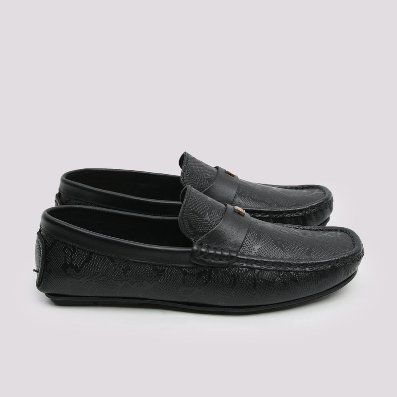 Black Textured Leather Moccasins - Hi-Street