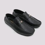 Black Textured Leather Moccasins - Hi-Street