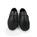 BLACK TEXTURED LEATHER MOCCASINS - Hi-Street