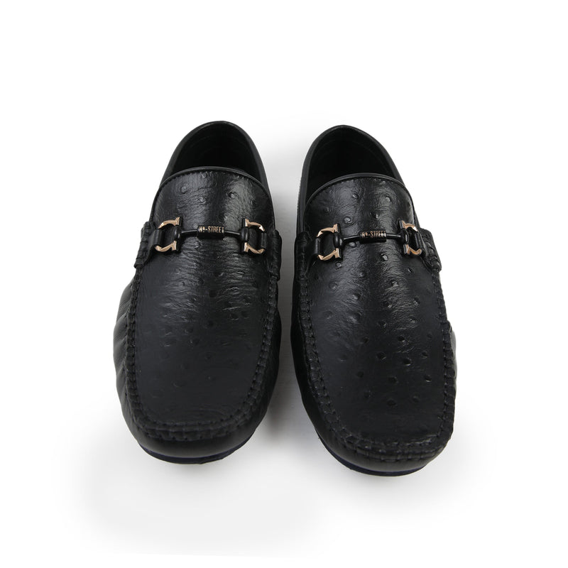 BLACK TEXTURED LEATHER MOCCASINS - Hi-Street
