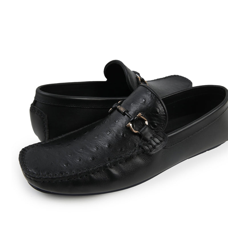 BLACK TEXTURED LEATHER MOCCASINS - Hi-Street