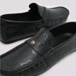 Black Textured Leather Moccasins - Hi-Street