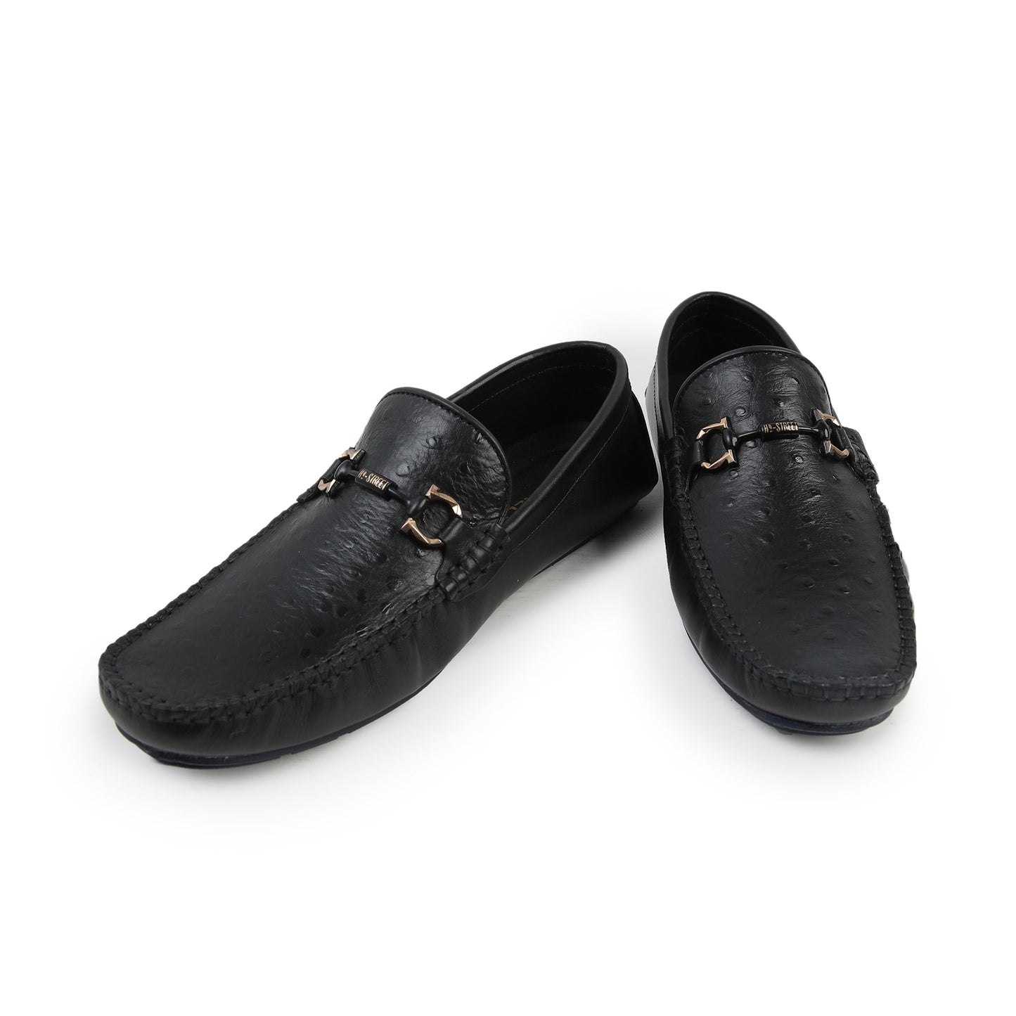 BLACK TEXTURED LEATHER MOCCASINS - Hi-Street