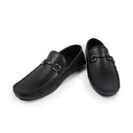 BLACK TEXTURED LEATHER MOCCASINS - Hi-Street