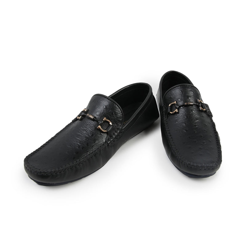BLACK TEXTURED LEATHER MOCCASINS - Hi-Street