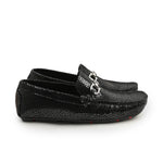 BLACK TEXTURED LEATHER MOCCASINS - Hi-Street
