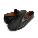 BLACK TEXTURED LEATHER MOCCASINS - Hi-Street