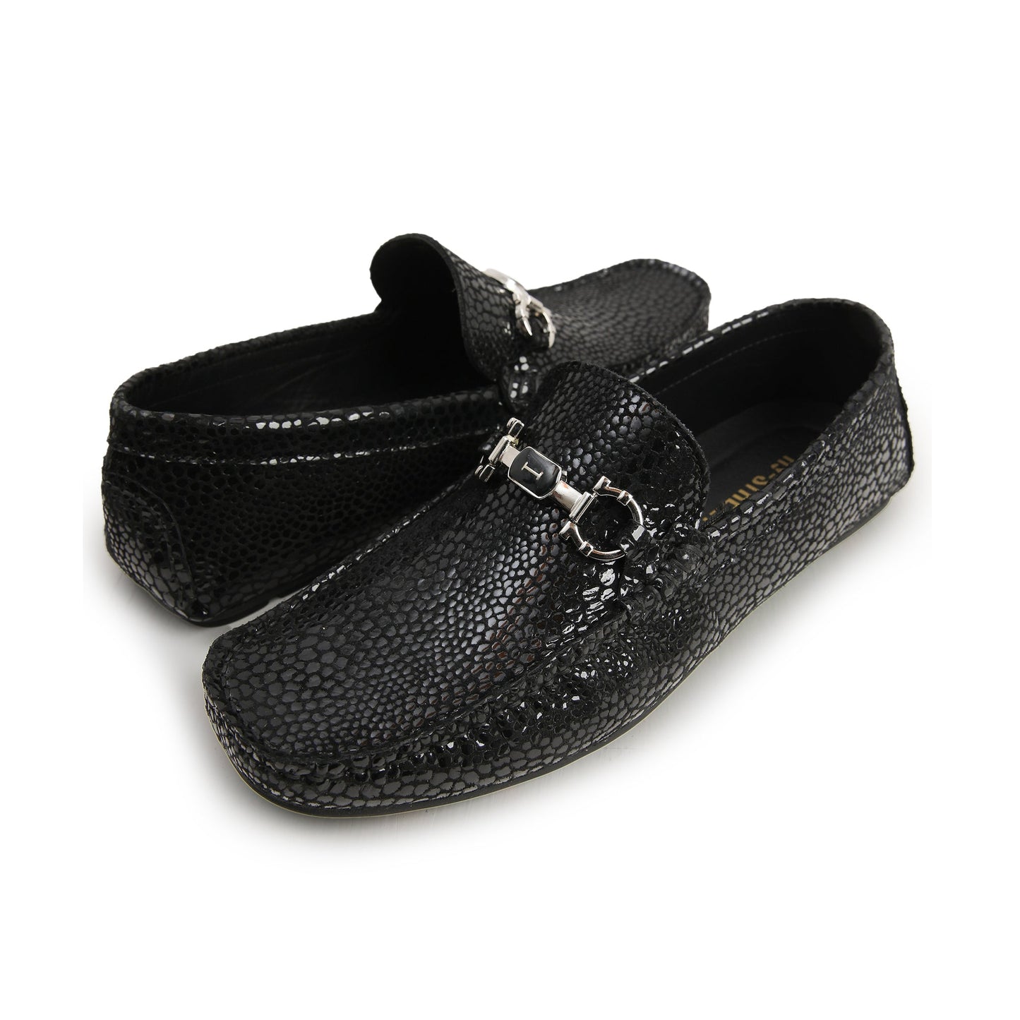 BLACK TEXTURED LEATHER MOCCASINS - Hi-Street