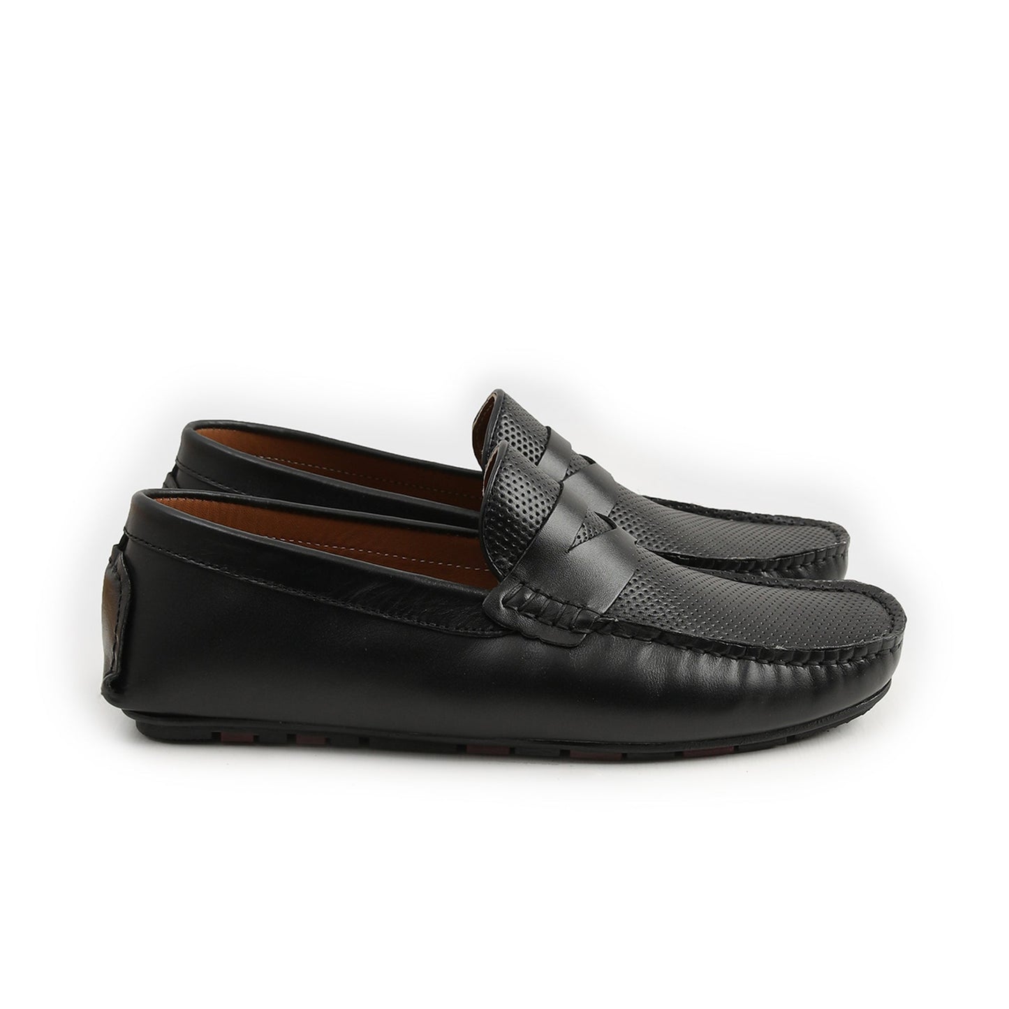 BLACK TEXTURED LEATHER MOCCASINS - Hi-Street