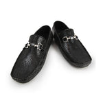 BLACK TEXTURED LEATHER MOCCASINS - Hi-Street