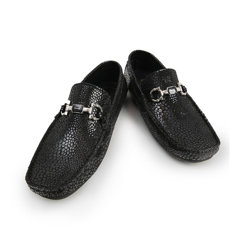 BLACK TEXTURED LEATHER MOCCASINS - Hi-Street