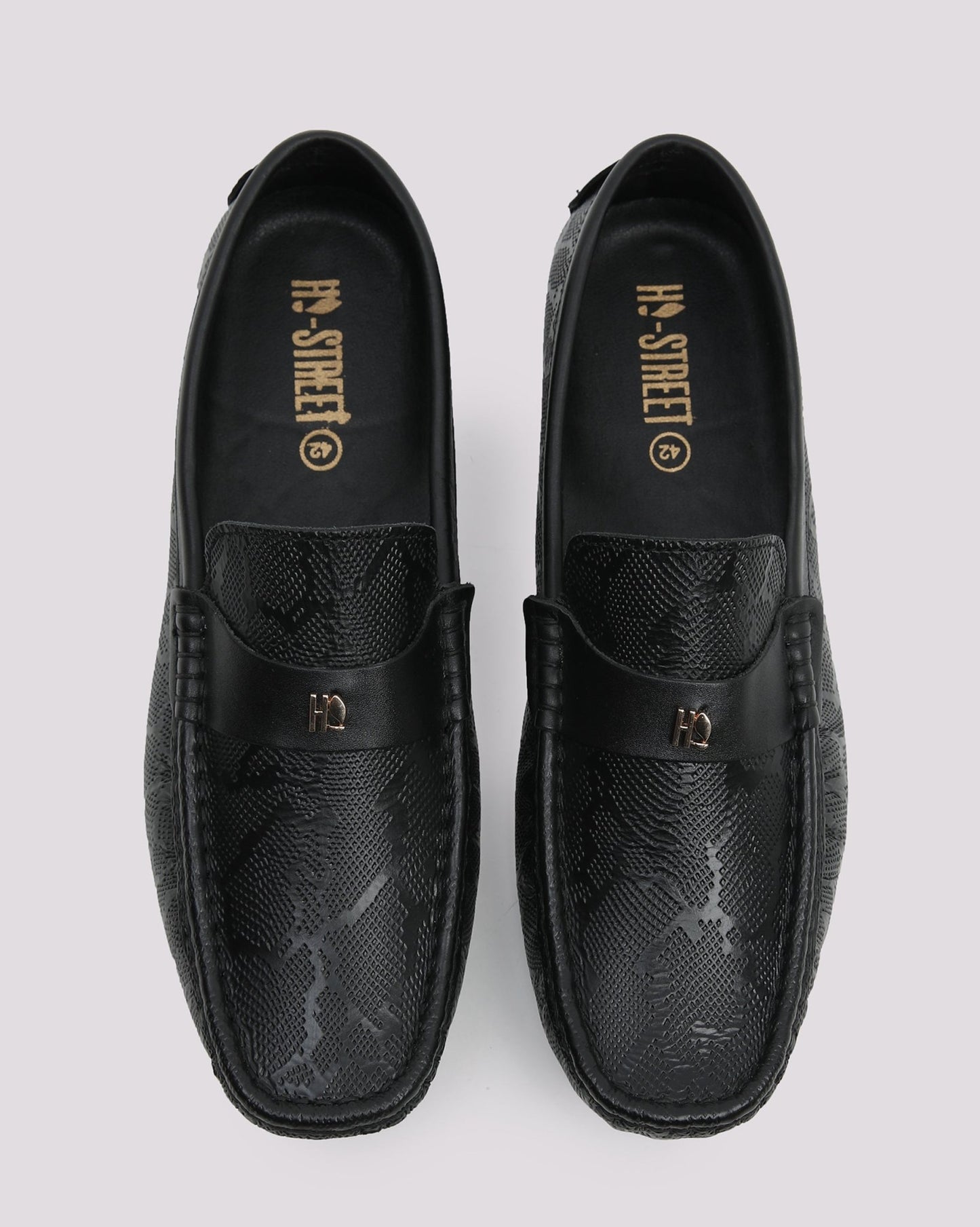 Black Textured Leather Moccasins - Hi-Street