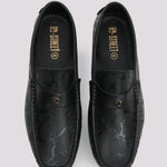 Black Textured Leather Moccasins - Hi-Street