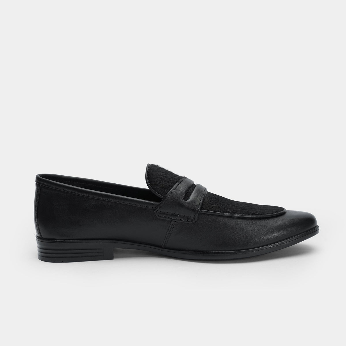 BLACK TEXTURED LEATHER PENNY LOAFERS - Hi-Street
