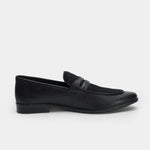 BLACK TEXTURED LEATHER PENNY LOAFERS - Hi-Street